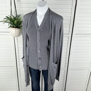 Current Air Gray Faux Twinset Knit Vest Cardigan Overlay Sweater‎ Hi-Low Size M